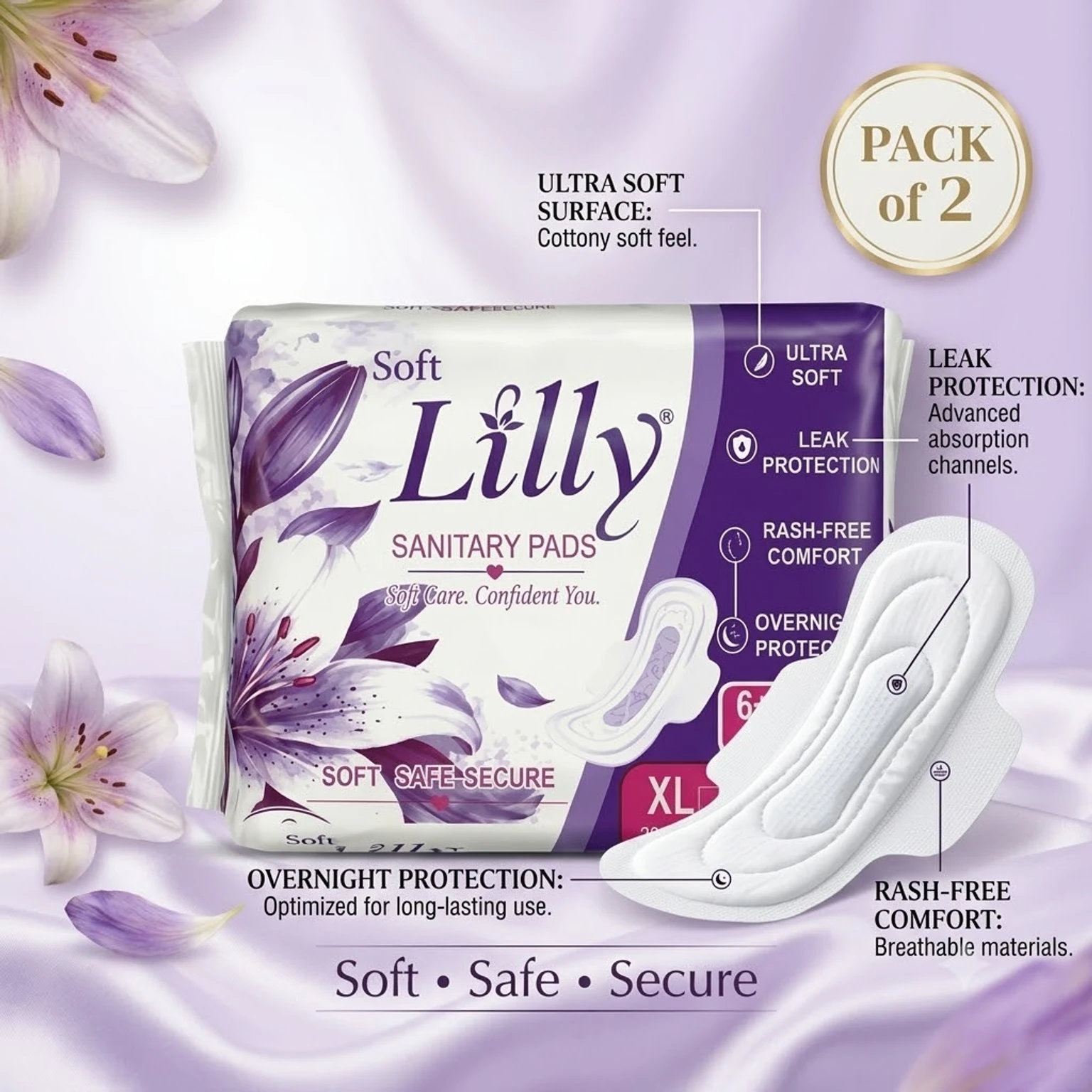 Soft Lilly ultra-soft sanitary pads pack of two, Flipkart
